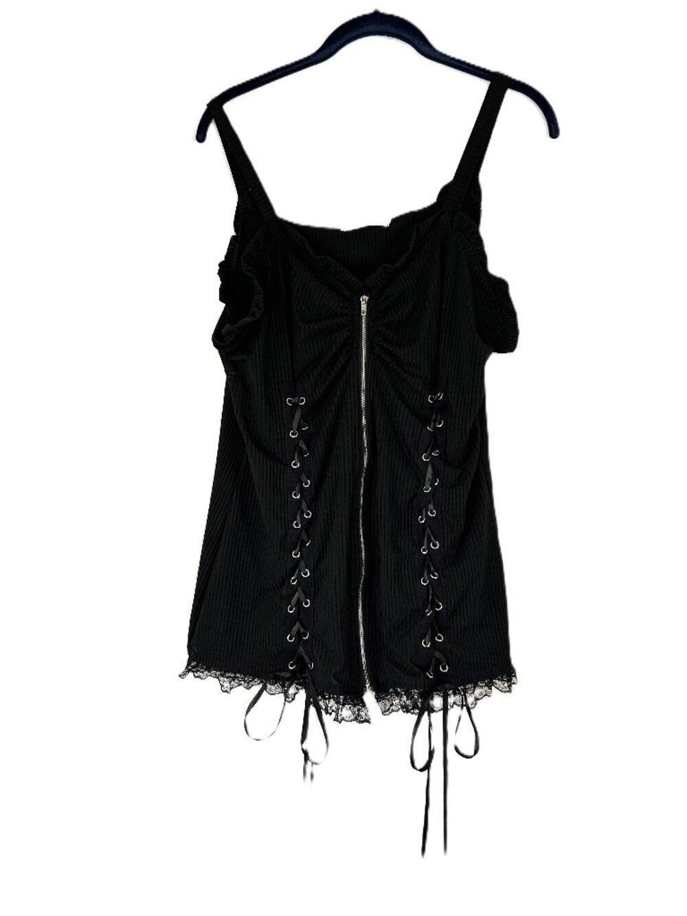Goth Scene Emo Black Sleevless Corset Lace Up Style Tank XXL